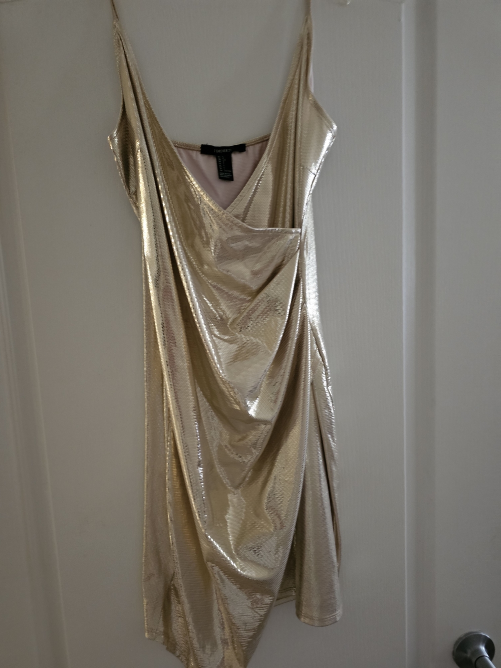 Forever 21 Gold Metallic Draped Slip Mini Dress